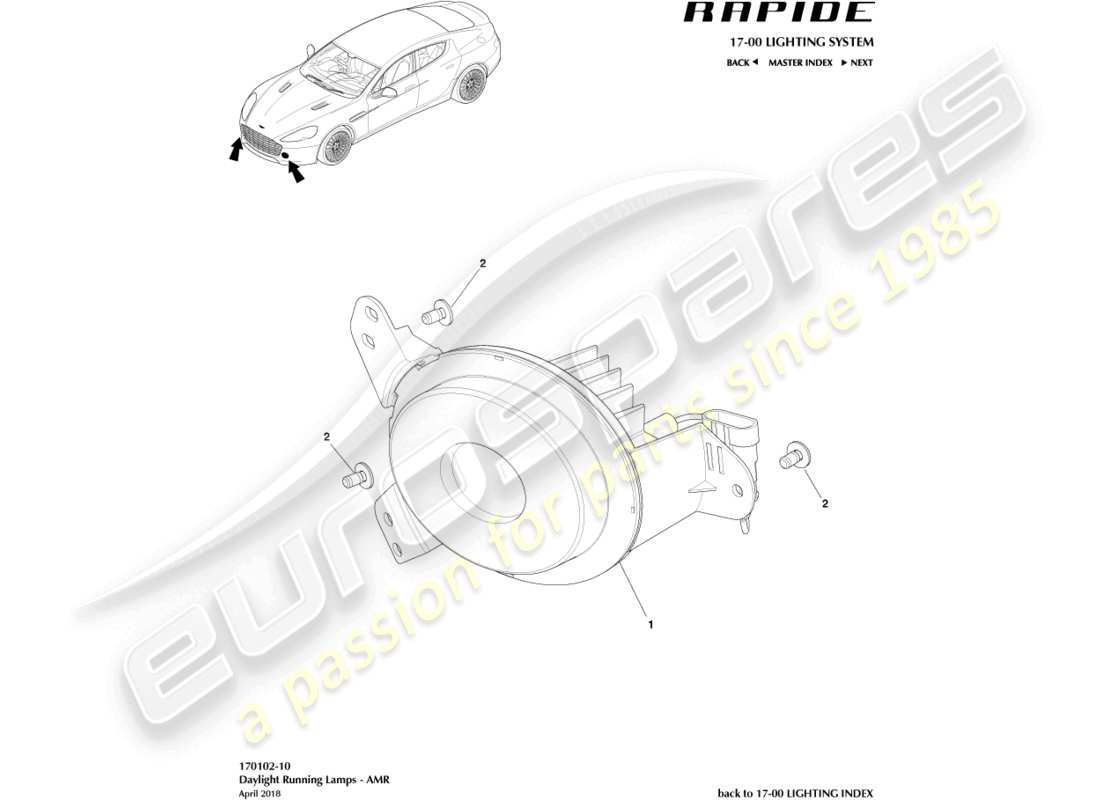 aston martin rapide (2014) daylight running lamps, amr part diagram