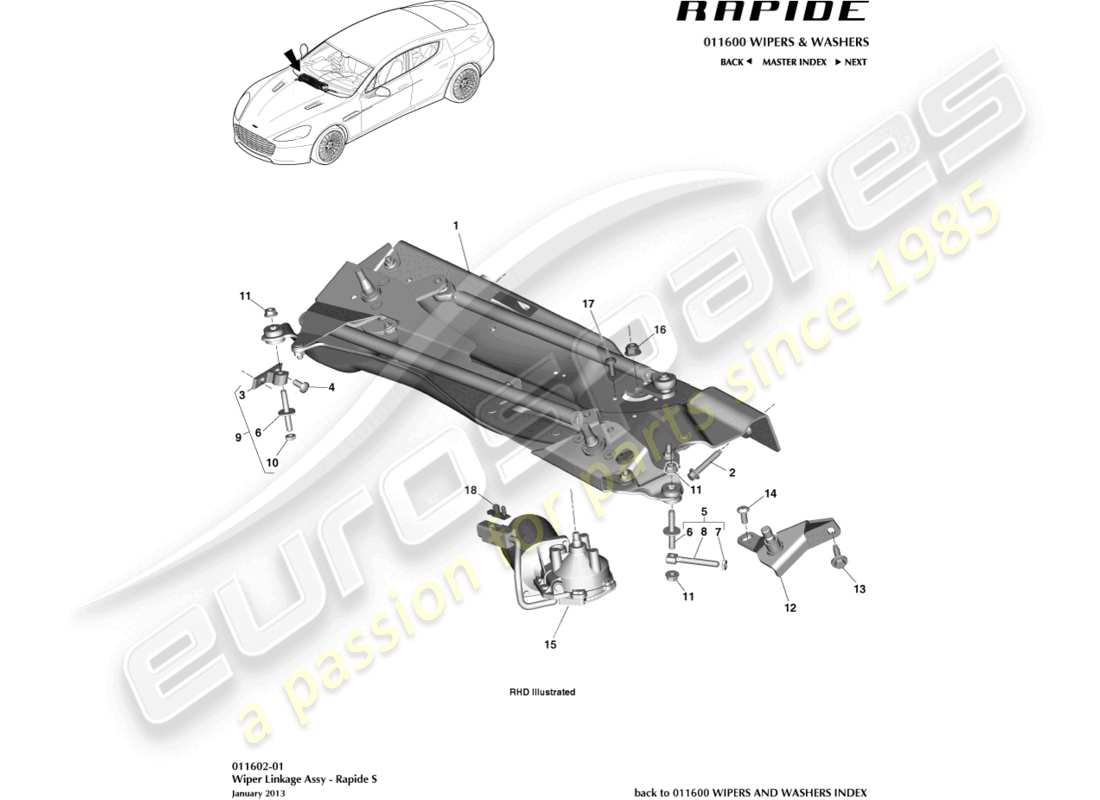 aston martin rapide (2014) wiper linkage, s part diagram