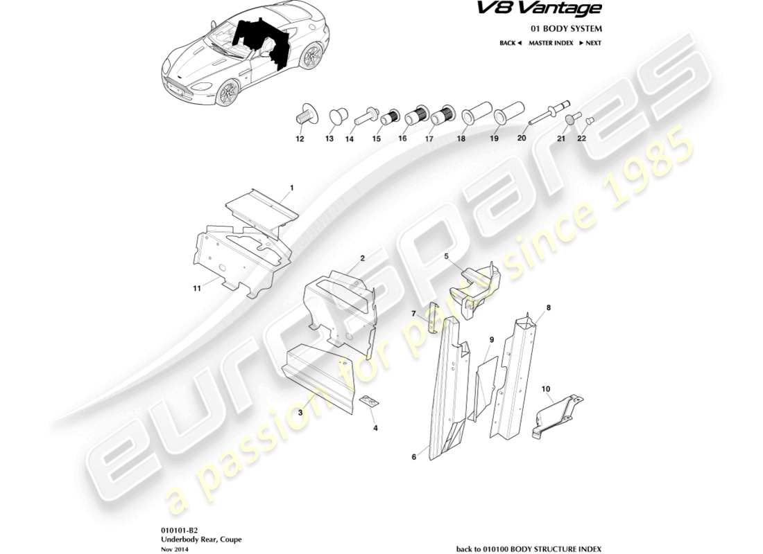 aston martin v8 vantage (2018) underbody rear, coupe part diagram