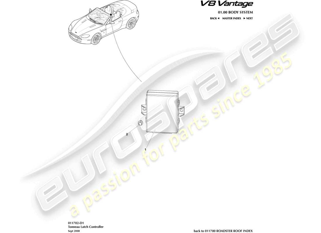 aston martin v8 vantage (2010) tonneau latch controller part diagram