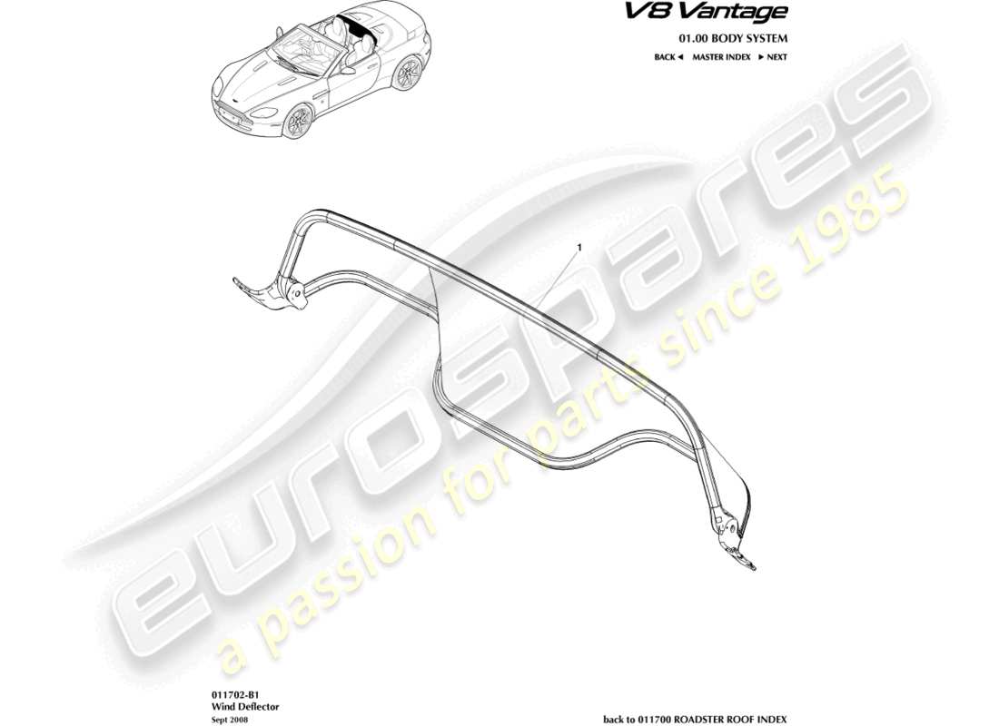 aston martin v8 vantage (2010) wind deflector part diagram