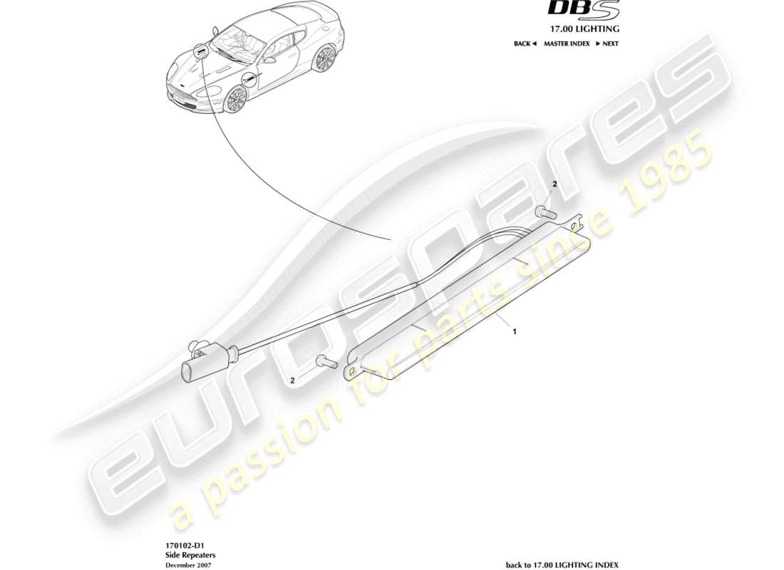 aston martin dbs (2011) side repeaters part diagram