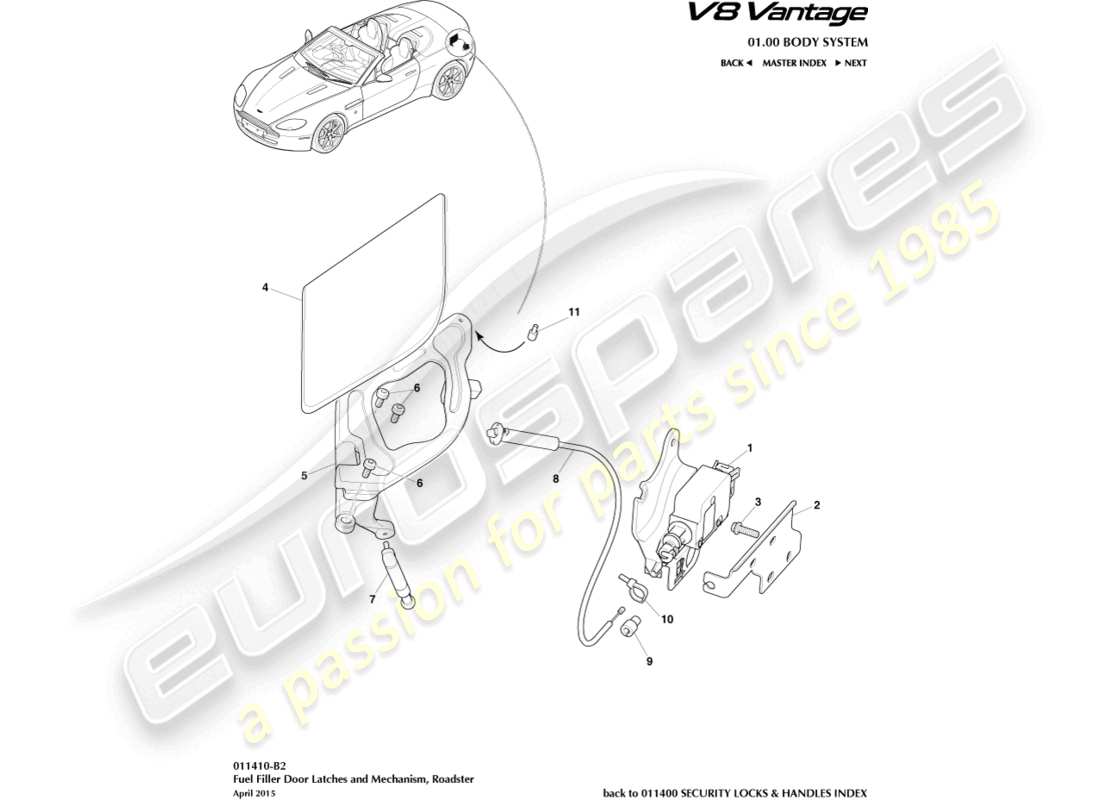 aston martin v8 vantage (2010) fuel filler mechanism, roadster parts diagram