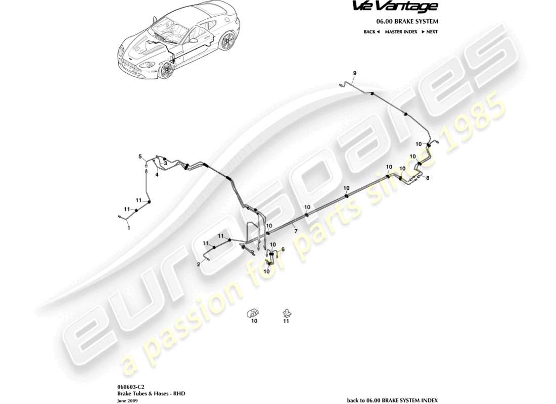 aston martin v12 vantage (2012) brake lines & hoses, rhd part diagram