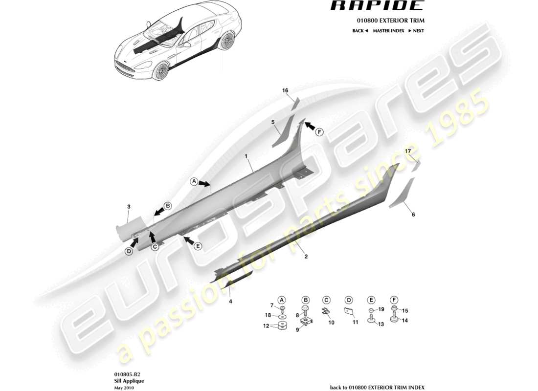 aston martin rapide (2016) sill applique part diagram