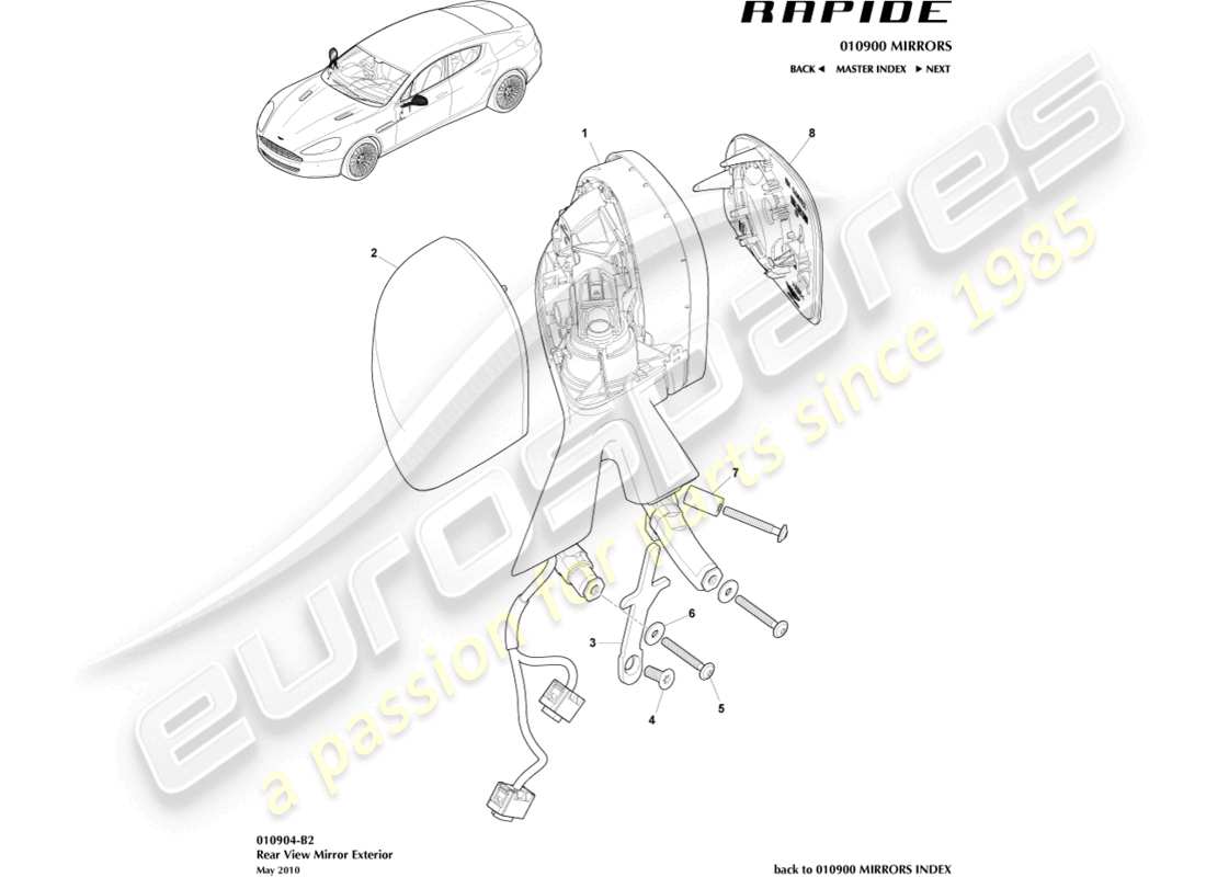 aston martin rapide (2014) exterior rear view mirrors part diagram