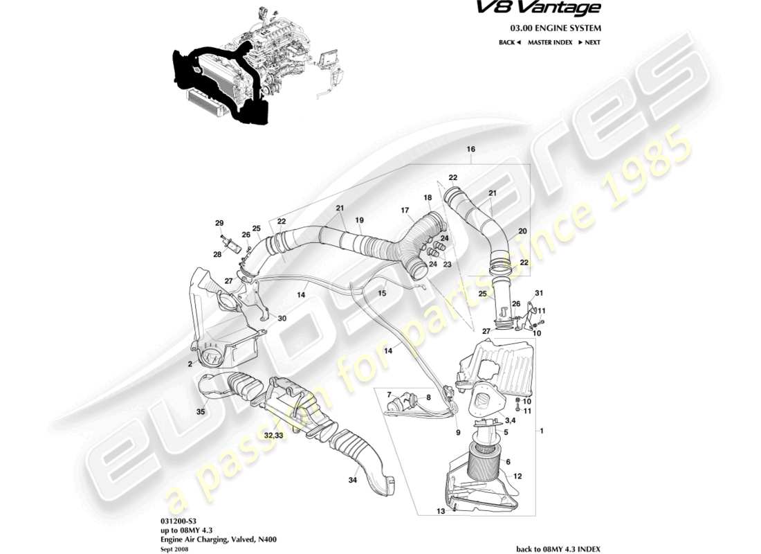 aston martin v8 vantage (2015) air charging, n400 part diagram