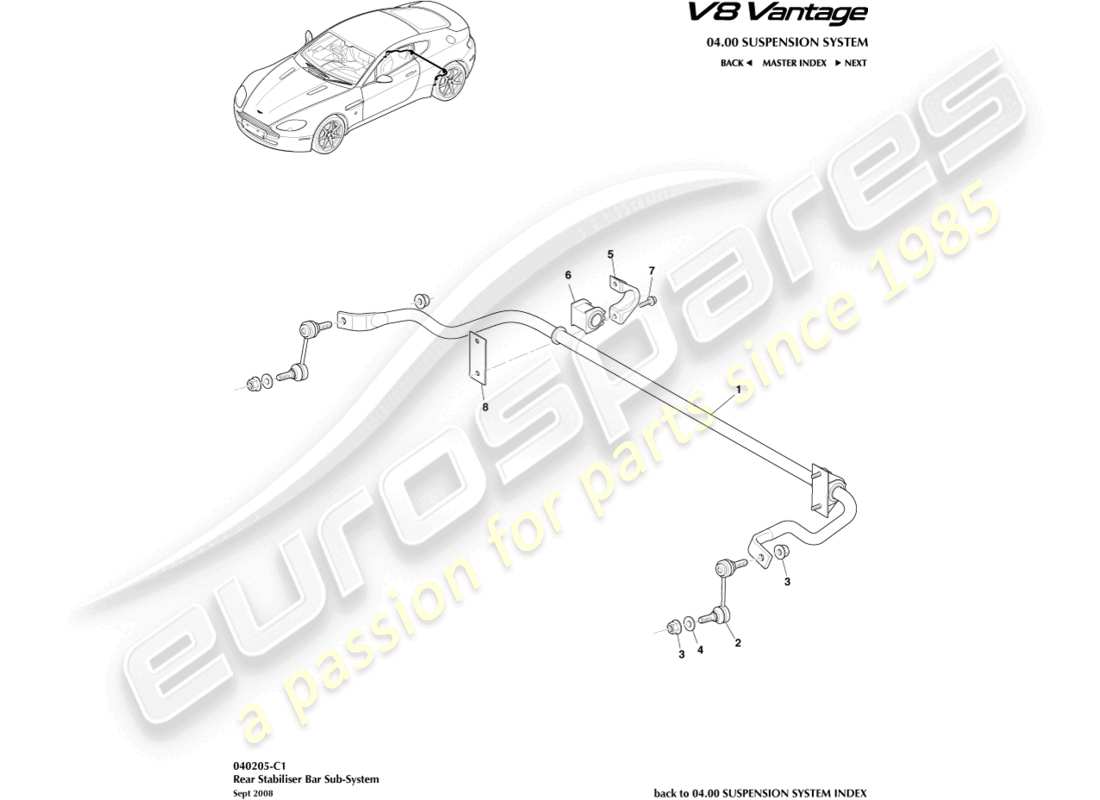 aston martin v8 vantage (2018) rear stabiliser bar part diagram