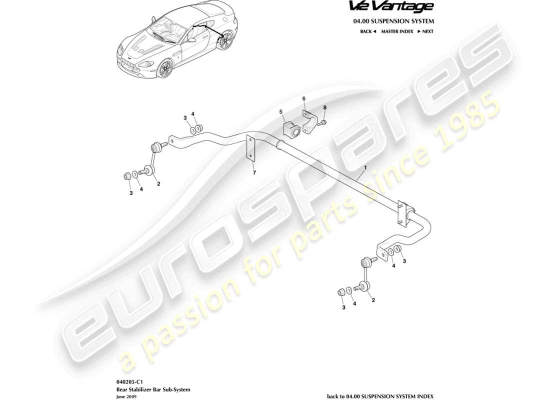 aston martin v12 vantage (2013) rear stabiliser bar part diagram