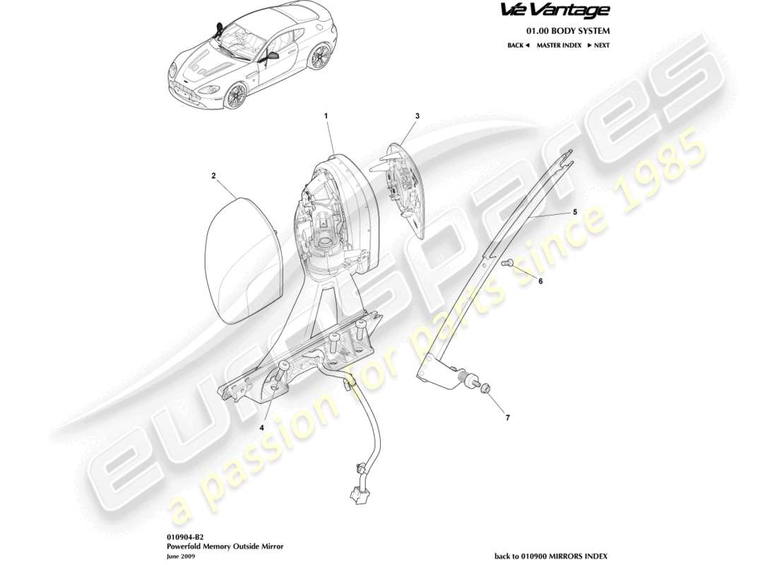 aston martin v12 vantage (2011) powerfold & memory mirrors part diagram