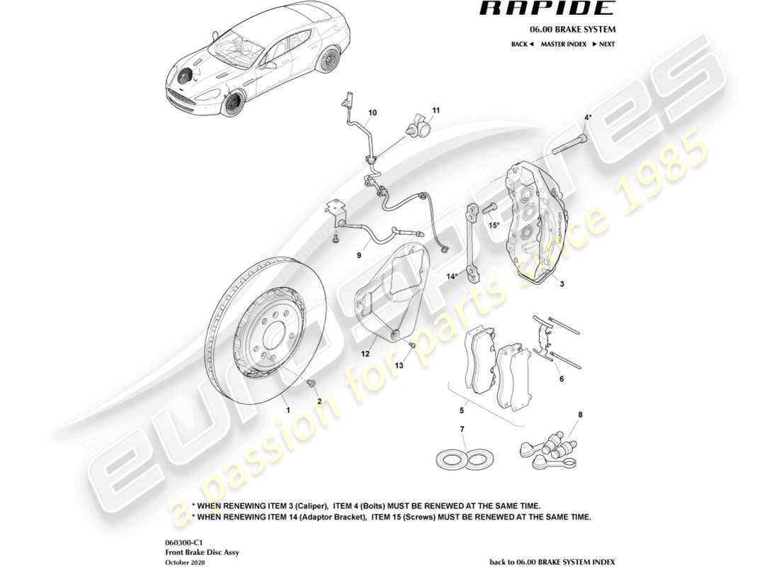 a part diagram from the aston martin rapide (2019) parts catalogue