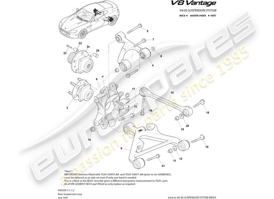 a part diagram from the Aston Martin V8 Vantage (2009) parts catalogue