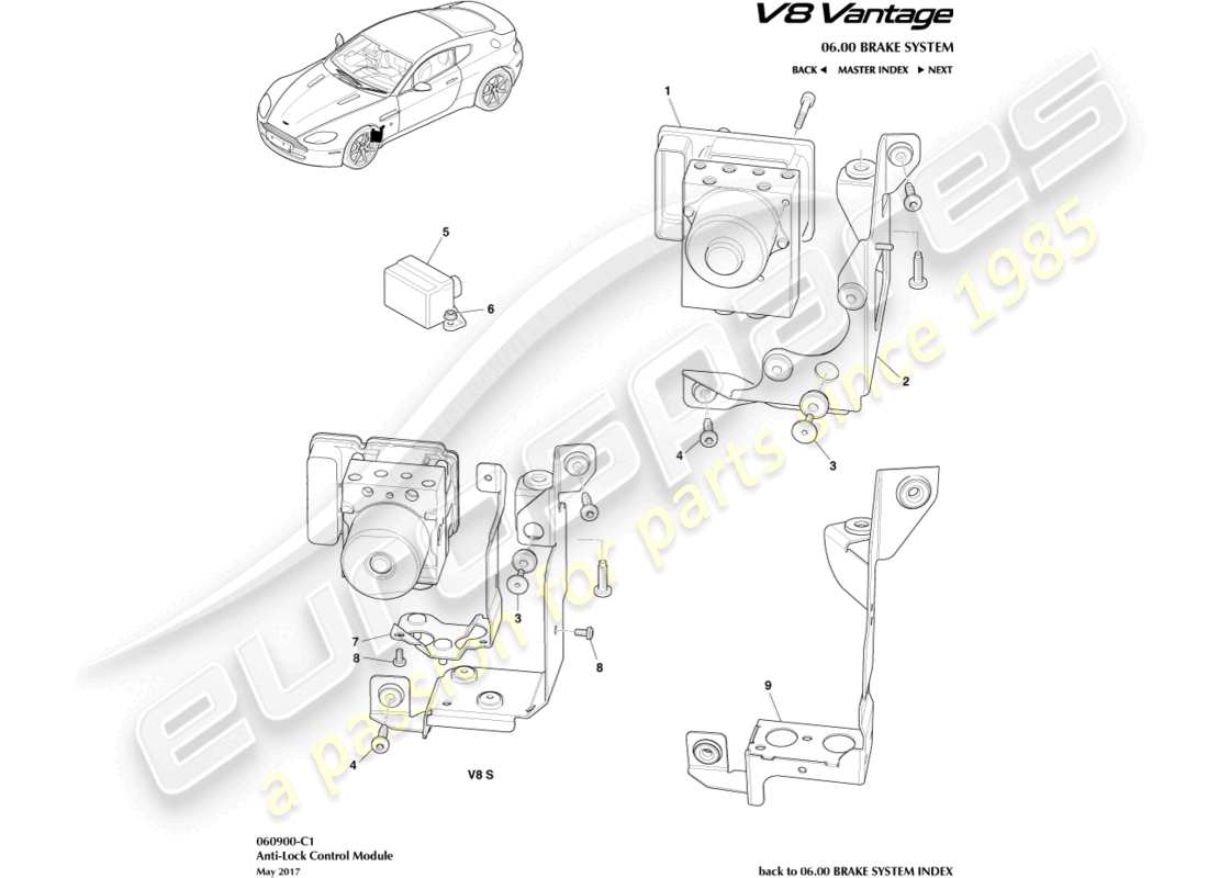 a part diagram from the aston martin v8 vantage (2006) parts catalogue
