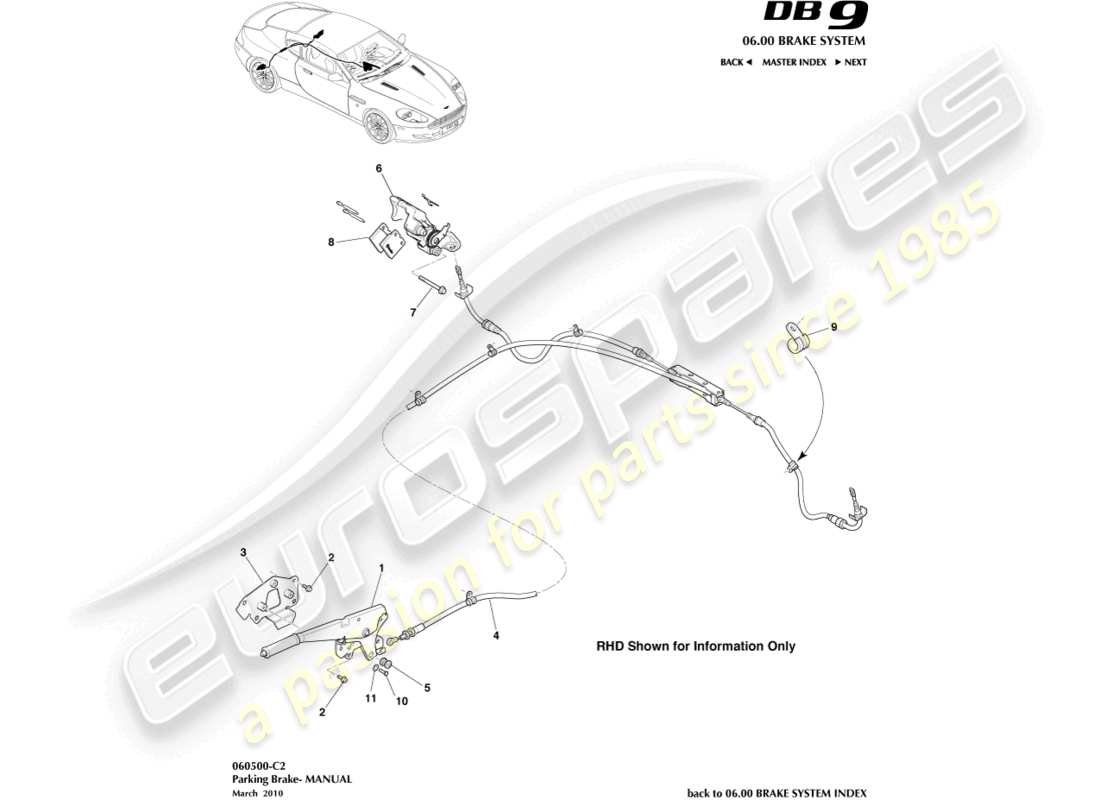 aston martin db9 (2004) parking brake parts diagram