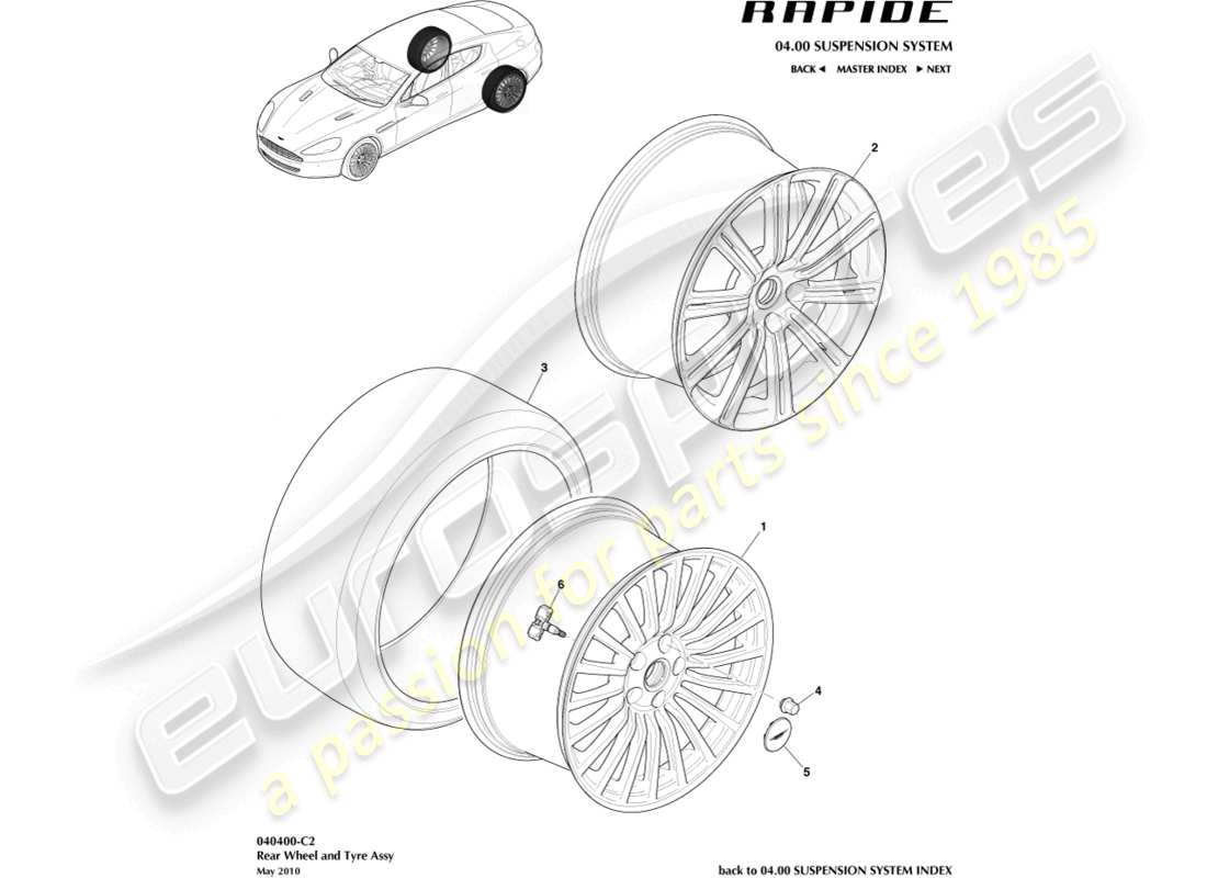 aston martin rapide (2014) wheel & tyres, rear to 13my part diagram