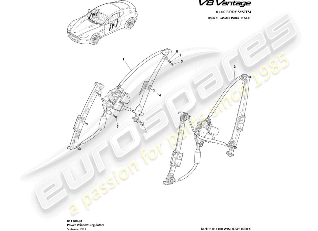 aston martin v8 vantage (2015) door window regulators part diagram