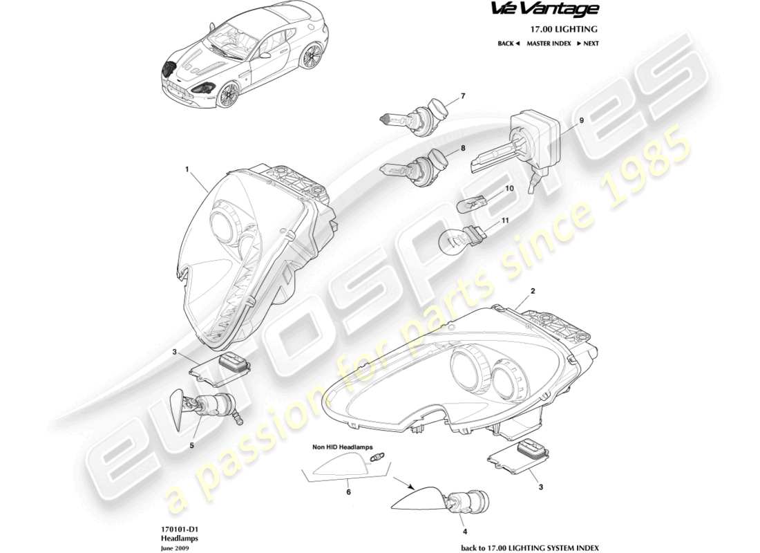 aston martin v12 vantage (2013) headlights part diagram