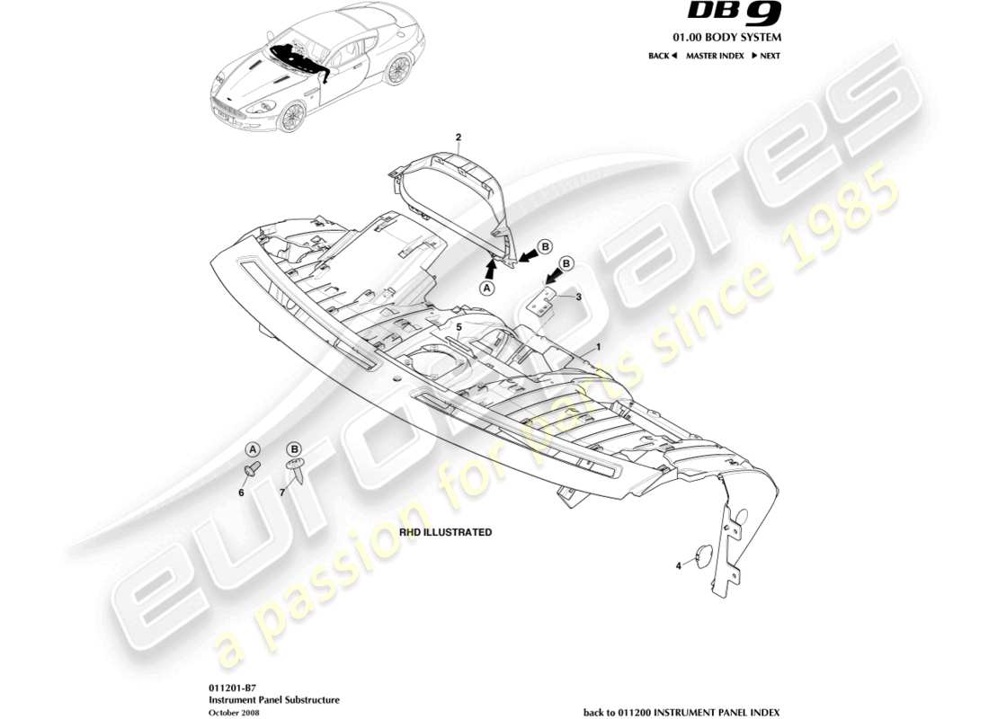 a part diagram from the aston martin db9 (2011) parts catalogue