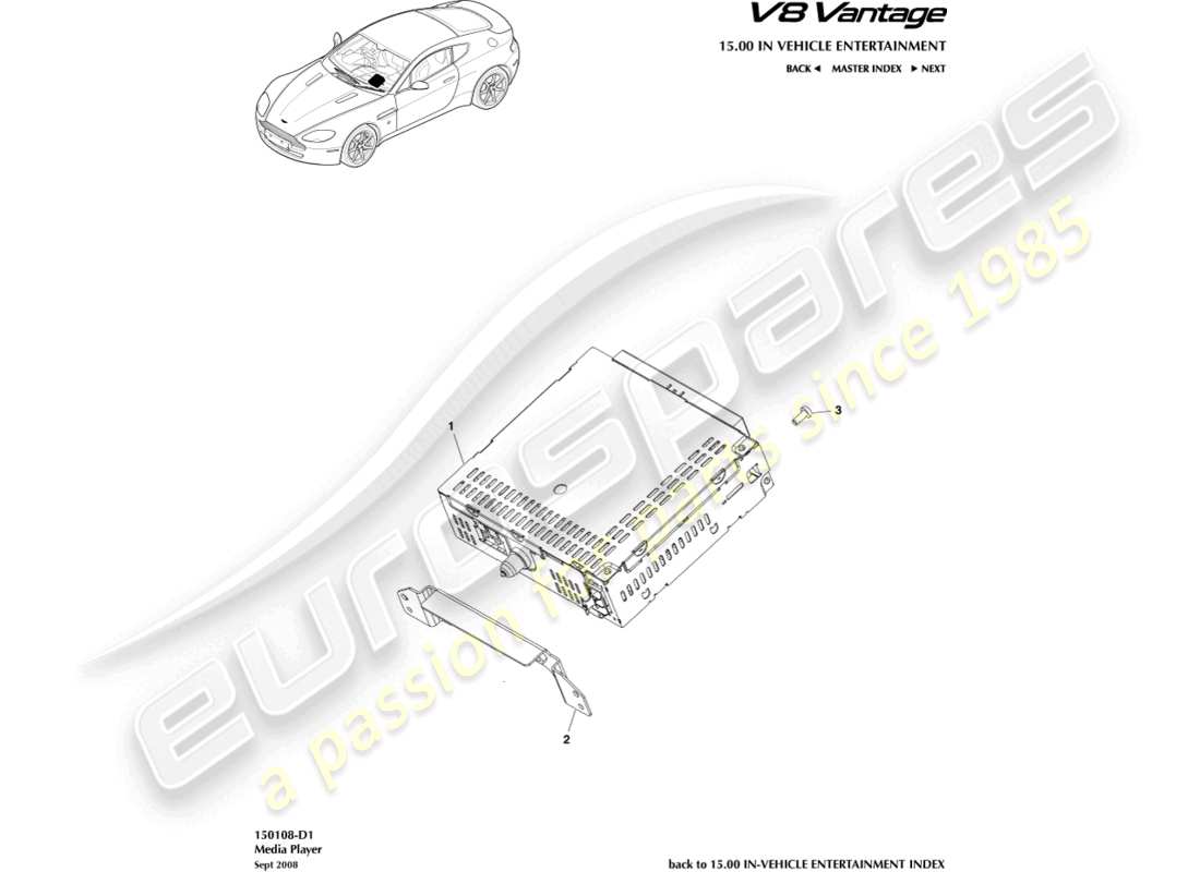 a part diagram from the Aston Martin V8 Vantage (2015) parts catalogue