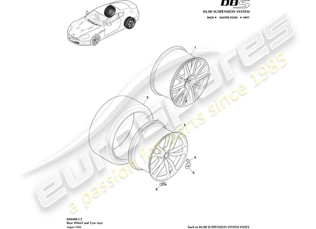 aston martin dbs (2014) rear wheels & tyres part diagram
