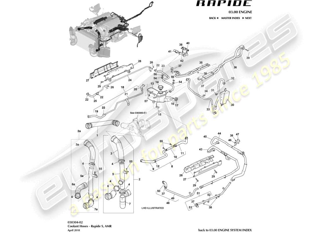 aston martin rapide (2017) coolant reservoir & hoses part diagram