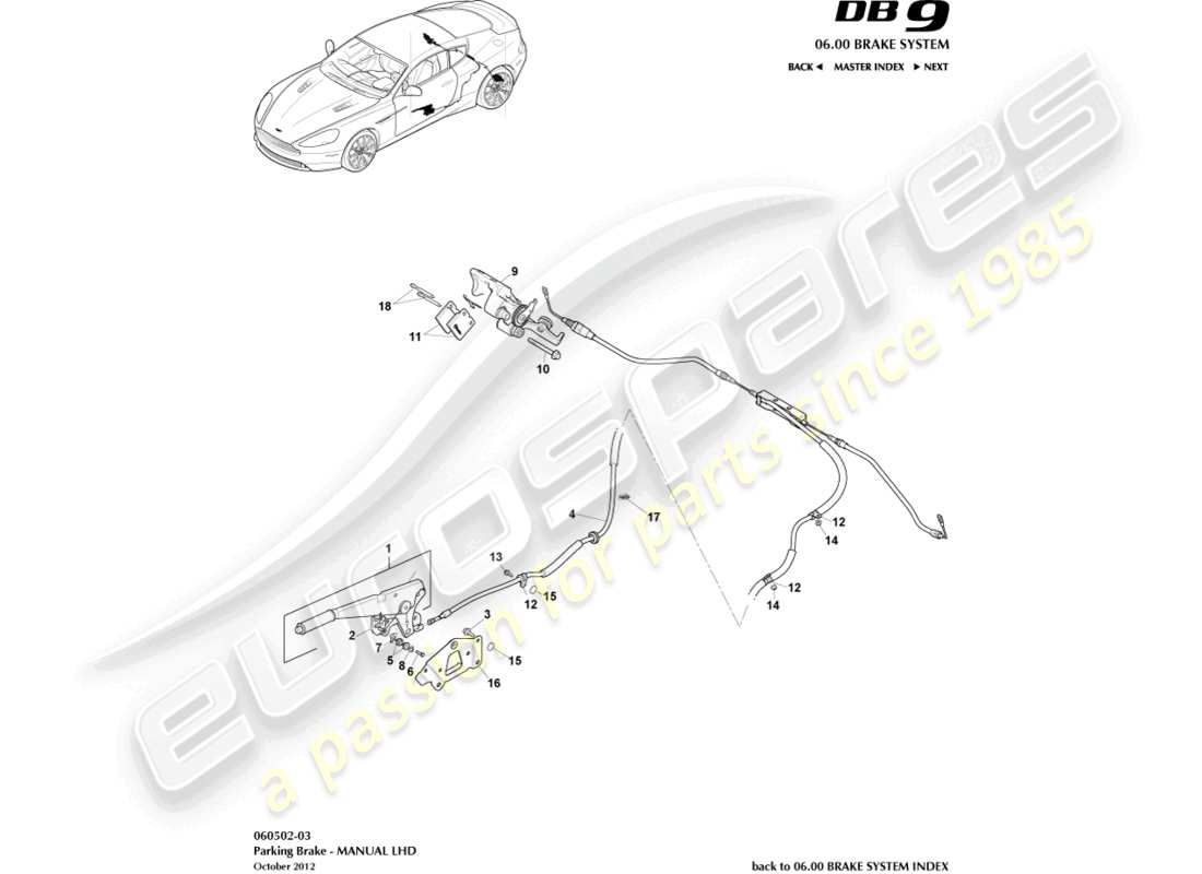 aston martin db9 (2015) parking brake, lhd part diagram