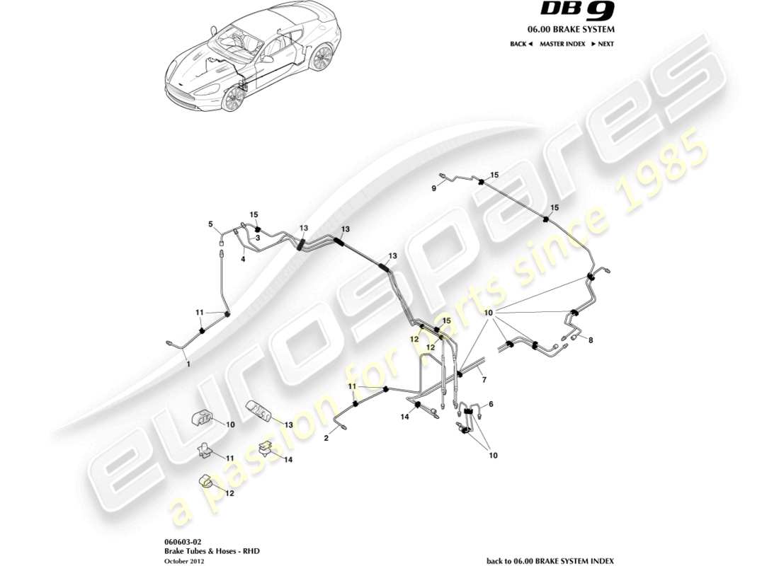 aston martin db9 (2015) brake lines & hoses, rhd part diagram