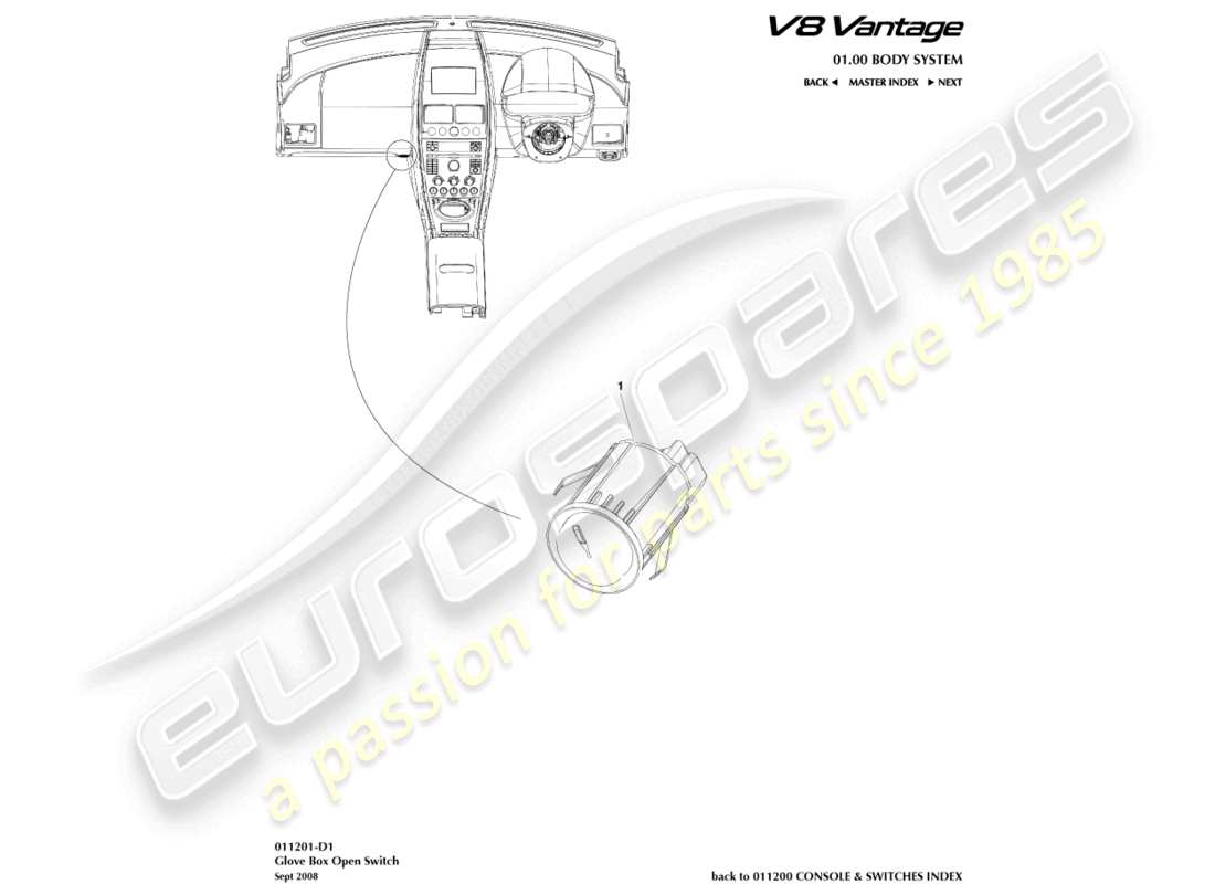 aston martin vantage gt8 (2017) glove box switch parts diagram