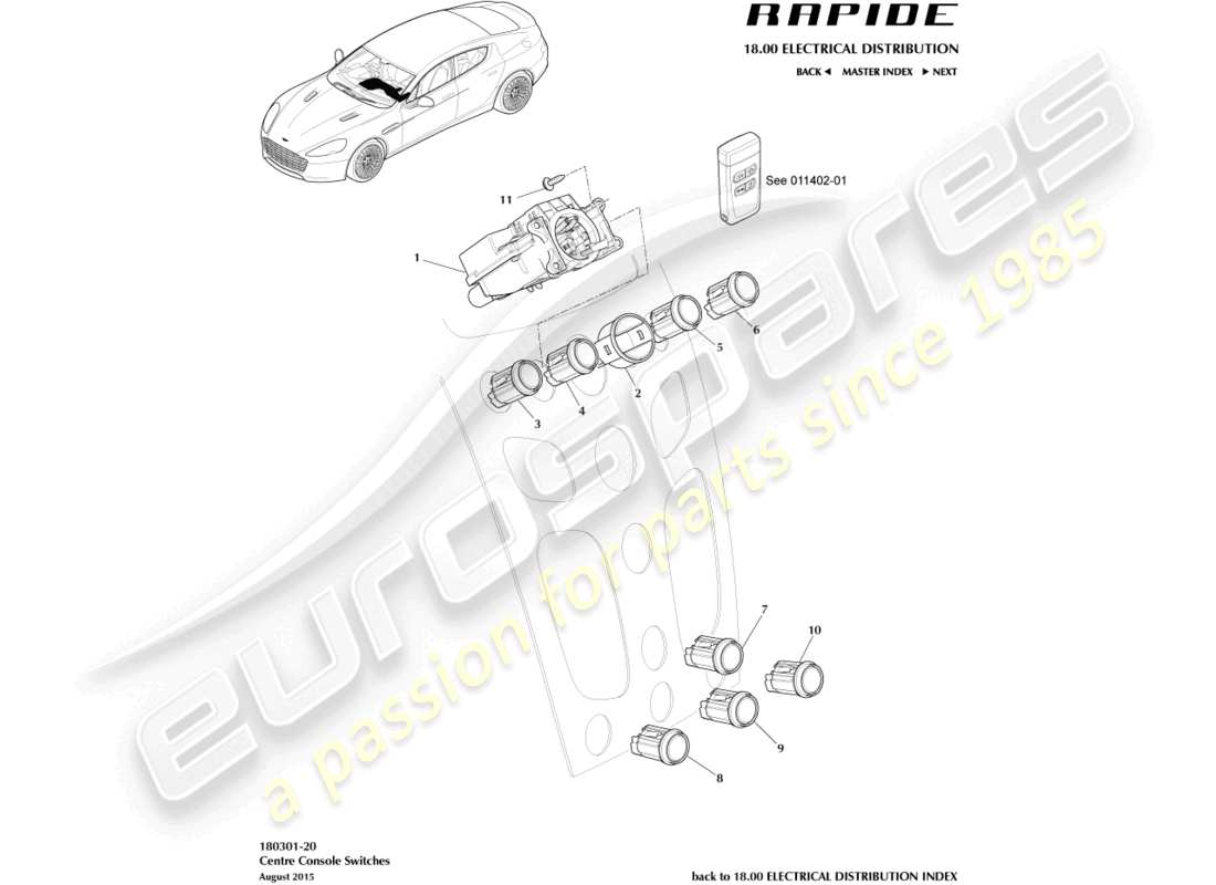 a part diagram from the aston martin rapide (2016) parts catalogue