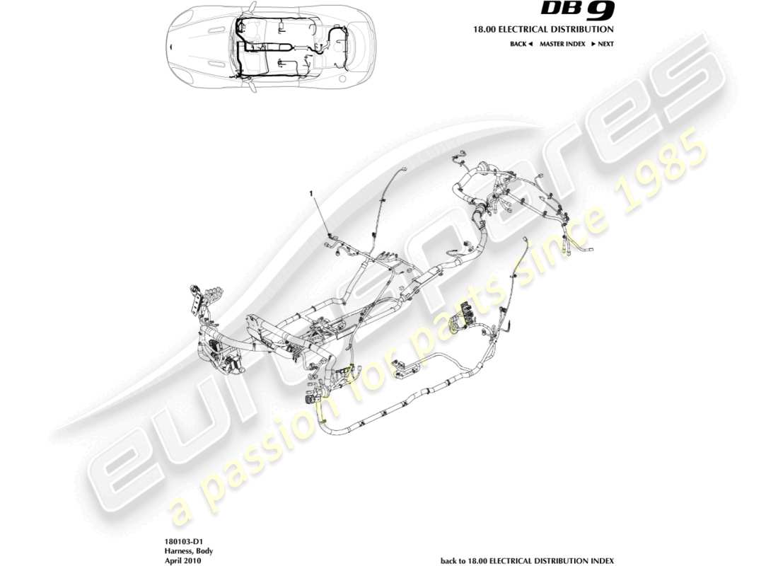 a part diagram from the Aston Martin DB9 (2011) parts catalogue