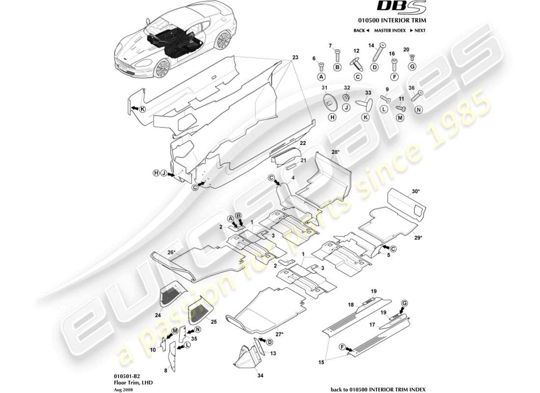 a part diagram from the aston martin dbs (2009) parts catalogue