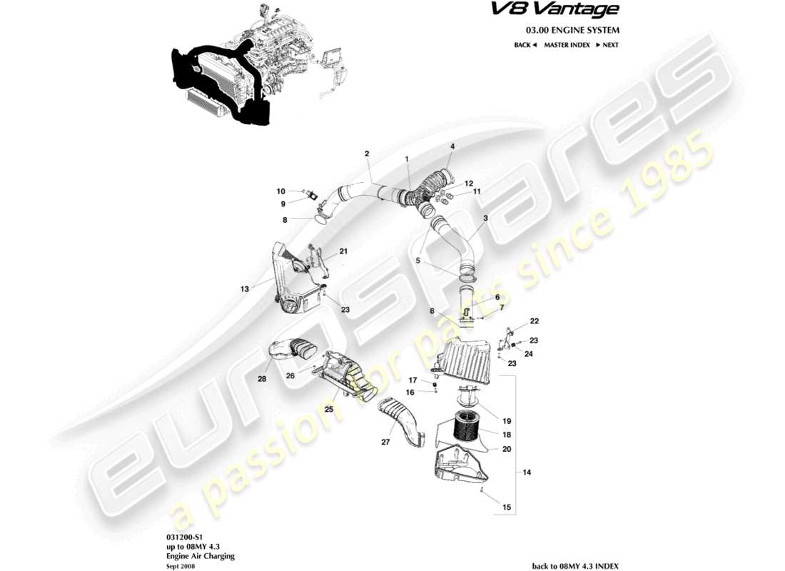 a part diagram from the aston martin v8 vantage (2015) parts catalogue