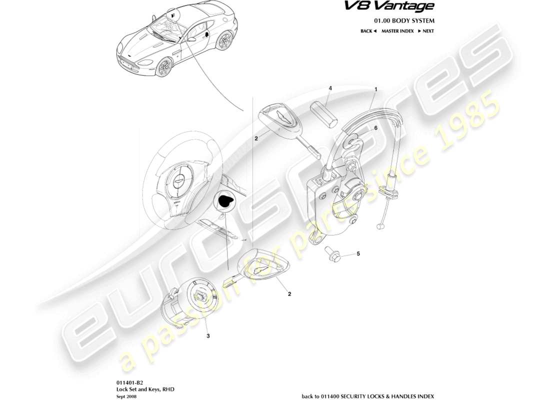 a part diagram from the Aston Martin V8 Vantage (2013) parts catalogue