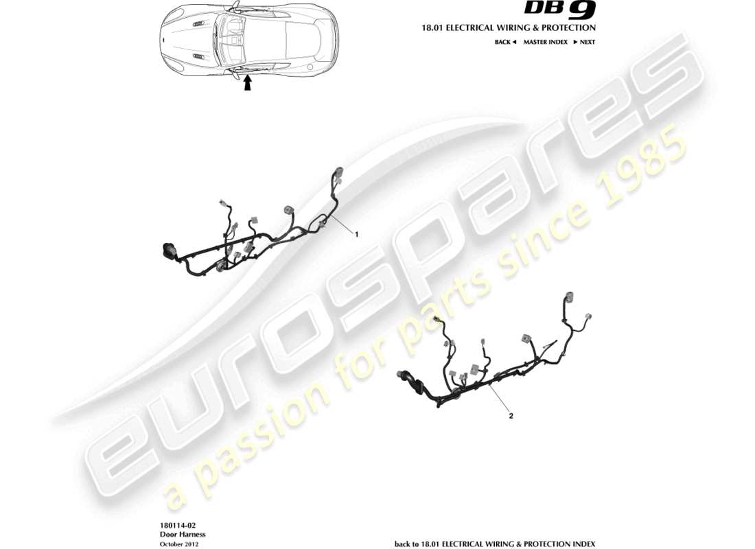 aston martin db9 (2013) door harness parts diagram