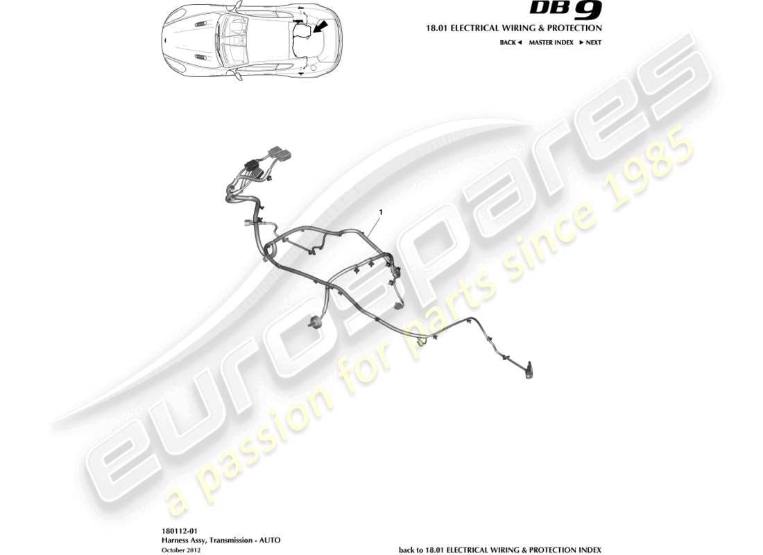 aston martin db9 (2016) transmission harness part diagram