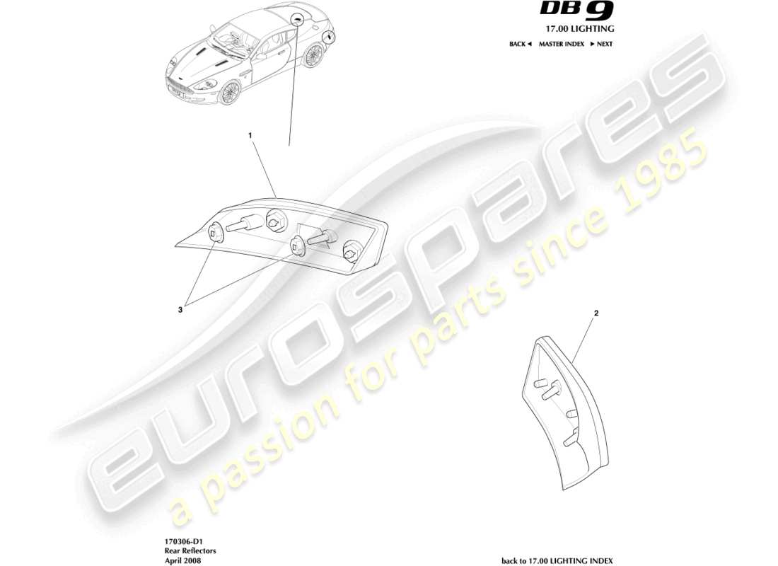 aston martin db9 (2009) rear reflectors part diagram