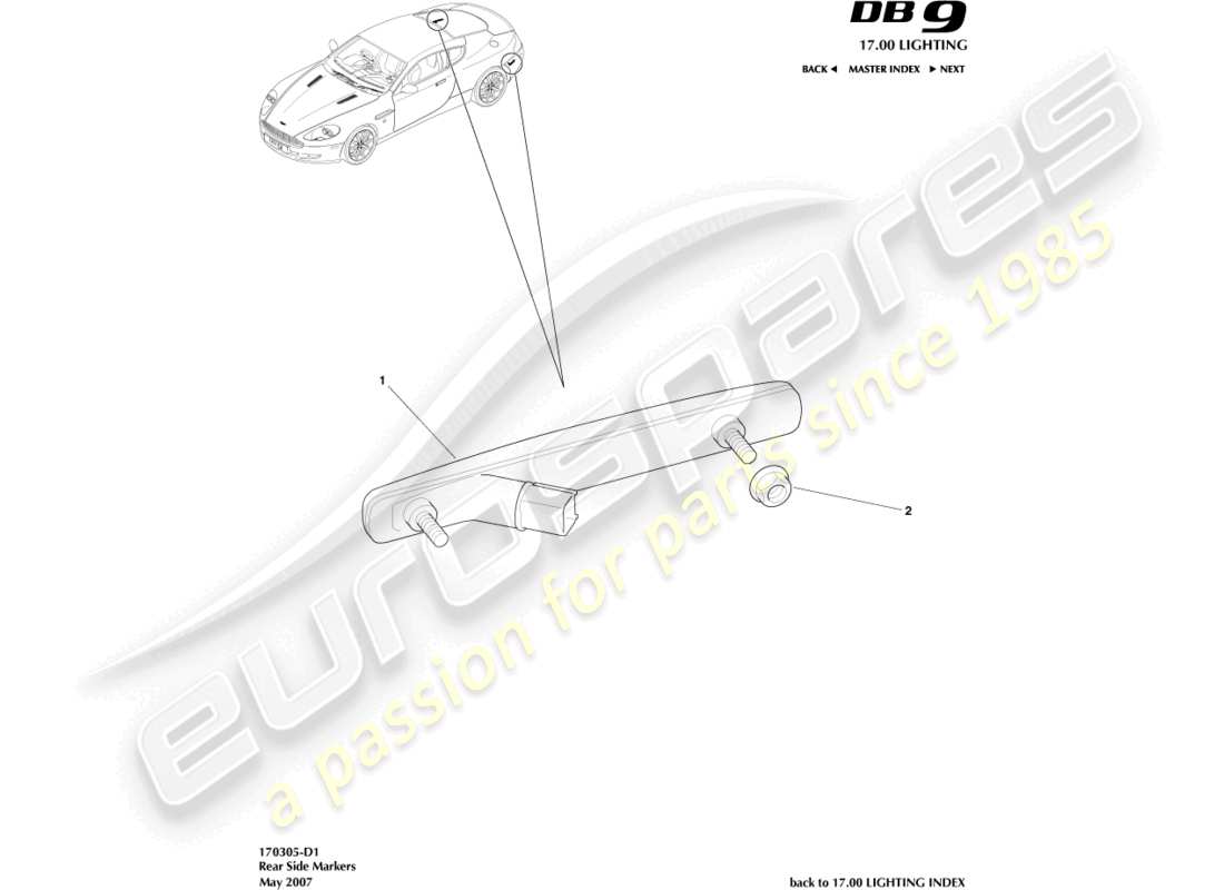 aston martin db9 (2009) rear side markers part diagram