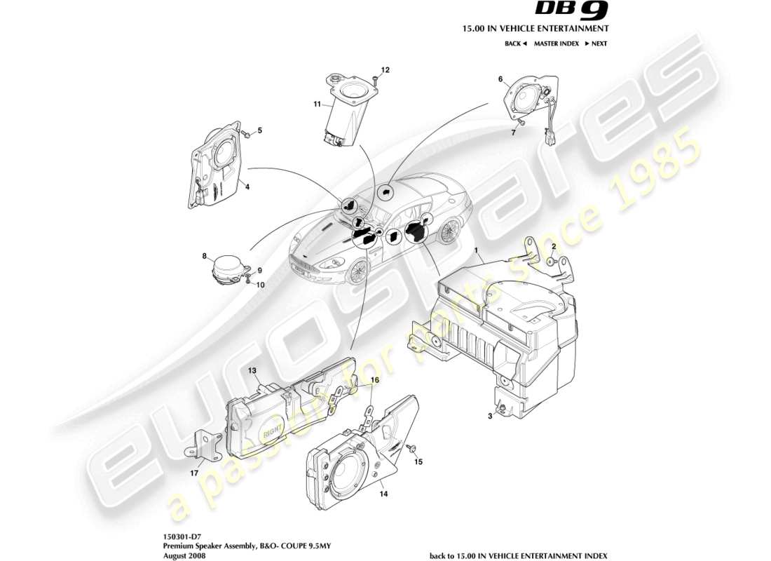 aston martin db9 (2009) speaker, premium, coupe part diagram