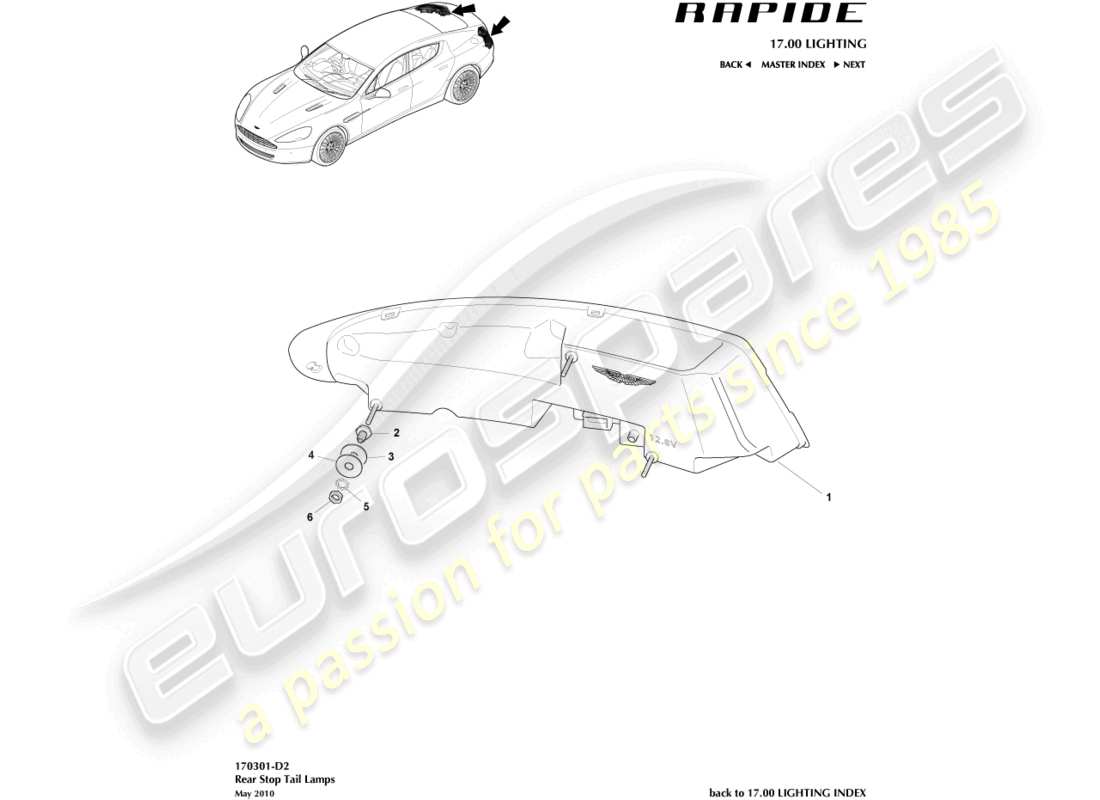 aston martin rapide (2016) rear lamps part diagram