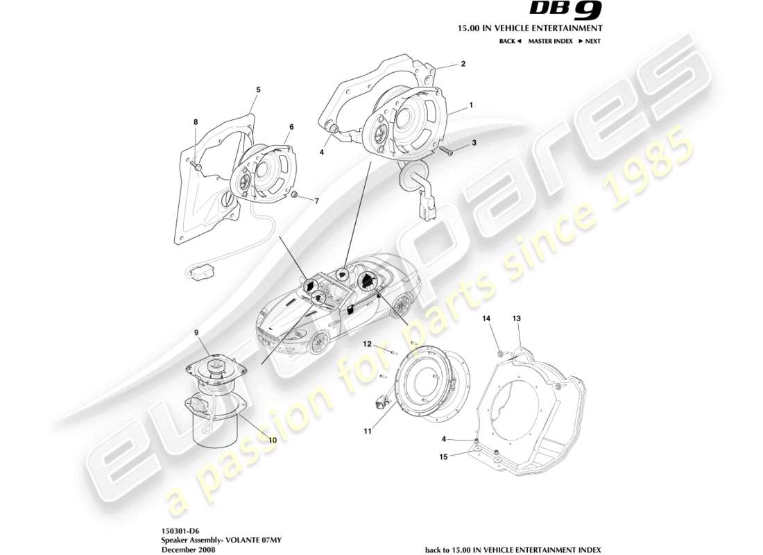 aston martin db9 (2011) speakers, 07my, volante part diagram