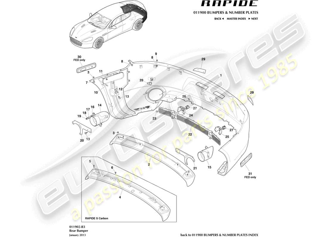 aston martin rapide (2012) rear bumper part diagram