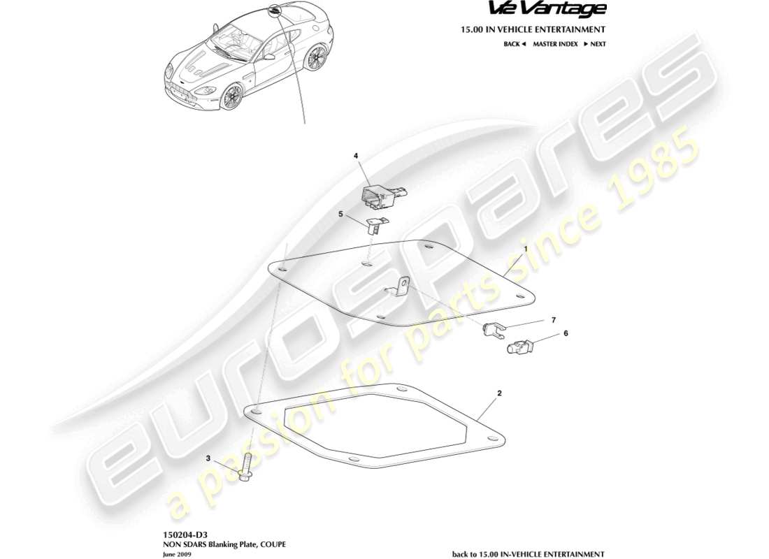 aston martin v12 vantage (2012) non sdars blanking plate, coupe part diagram