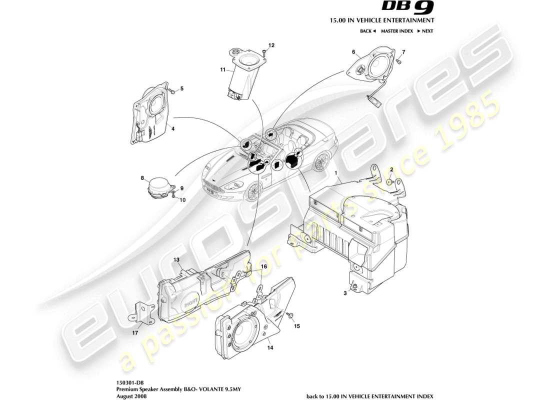 aston martin db9 (2009) speaker, premium, volante part diagram