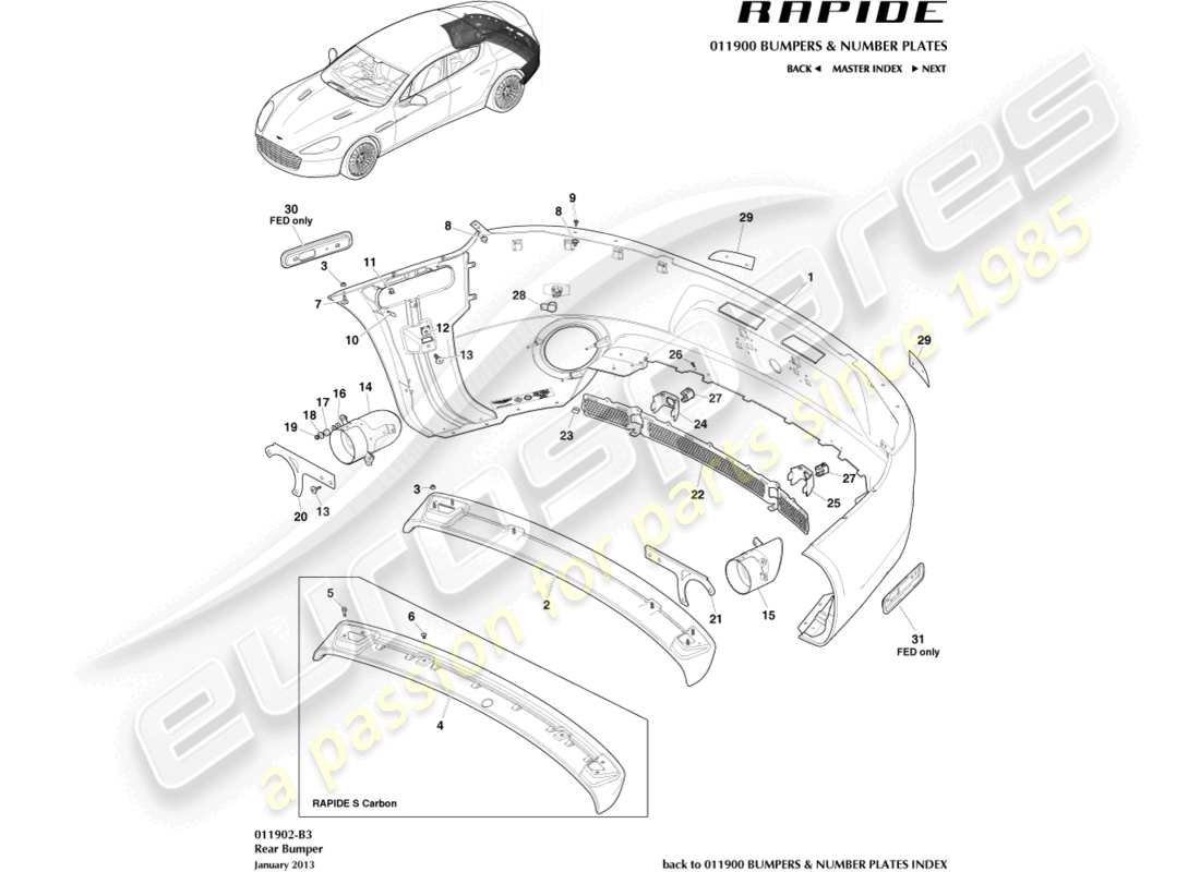 aston martin rapide (2016) rear bumper part diagram