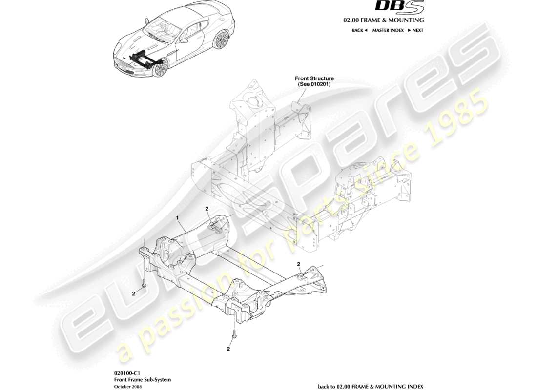 aston martin dbs (2008) front subframe part diagram