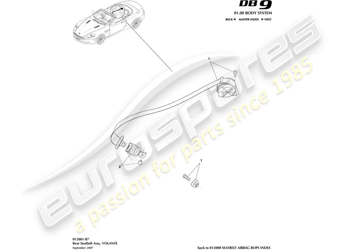 aston martin db9 (2012) rear seat belts, volante part diagram