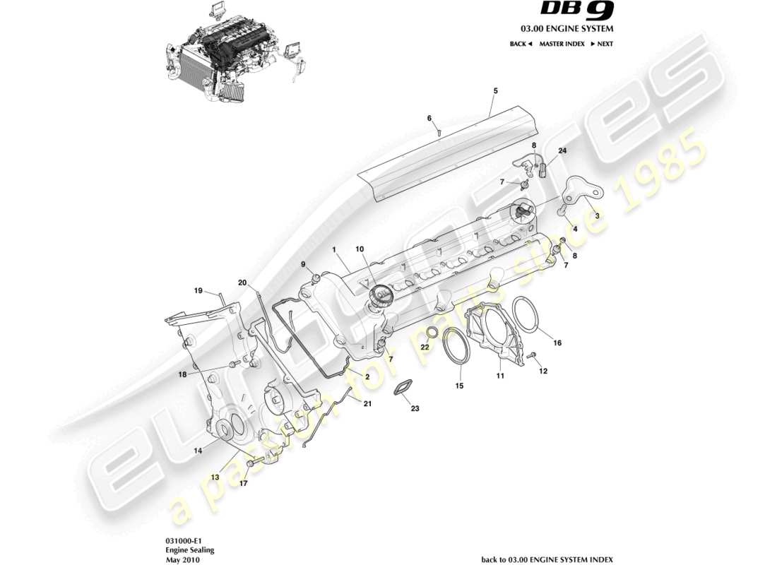 aston martin db9 (2006) engine sealing part diagram