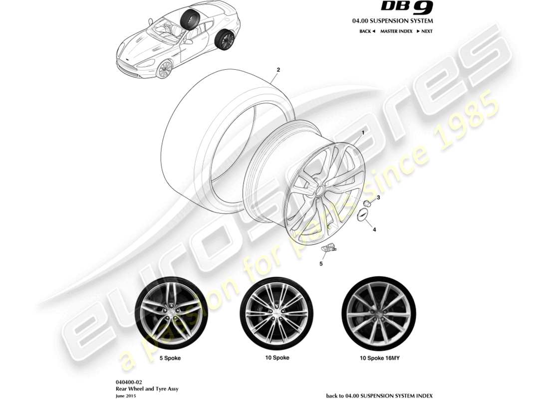 aston martin db9 (2013) wheel & tyres, rear parts diagram