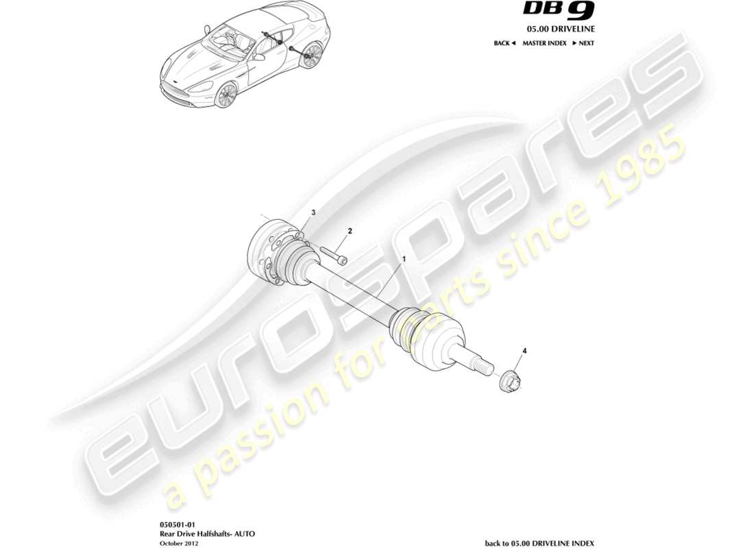 aston martin db9 (2014) rear halfshaft assembly parts diagram