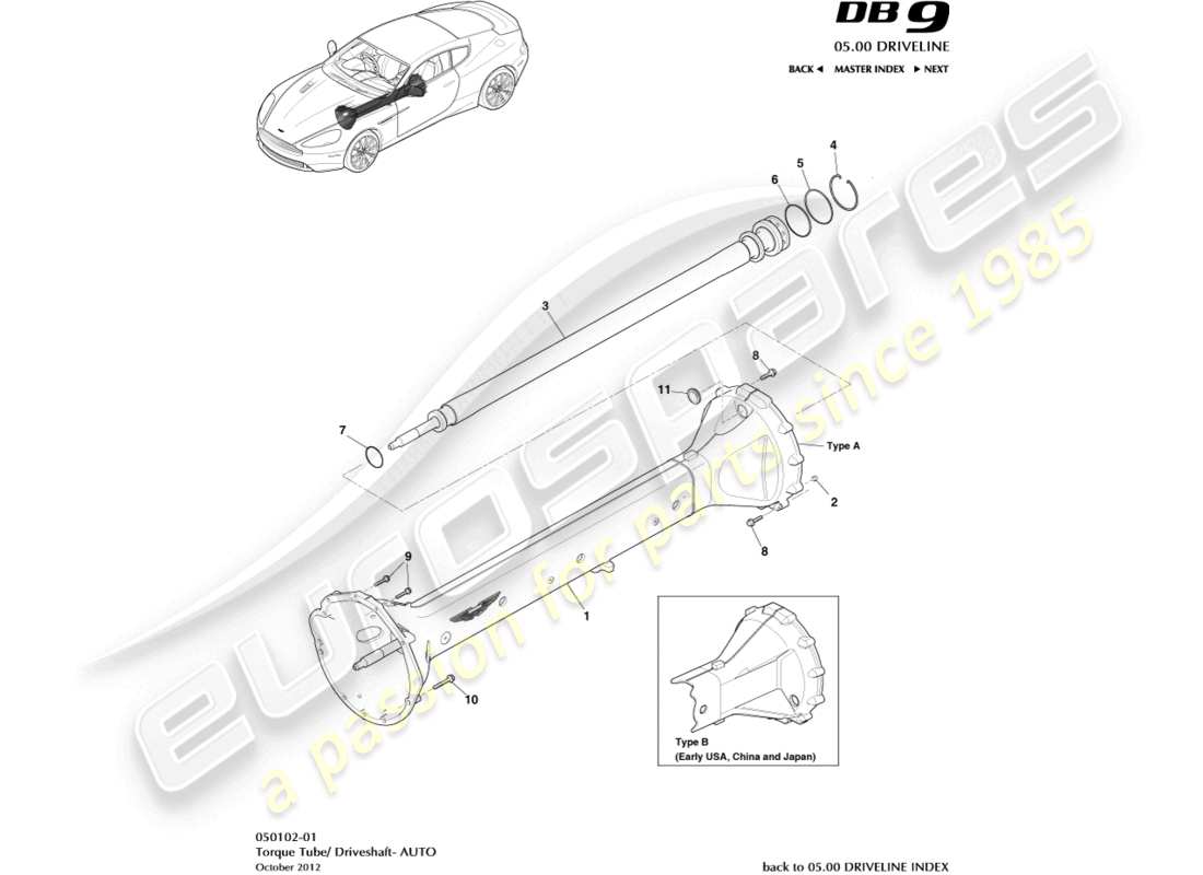 aston martin db9 (2017) torque tube assembly part diagram